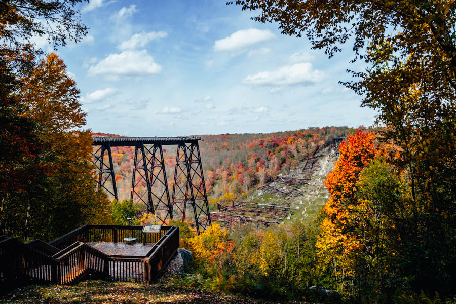 Check out the stunning Fall foliage at Kinzua Bridge State Park, Kinzua Bridge is one of the best spots to see foliage in Northern PA!